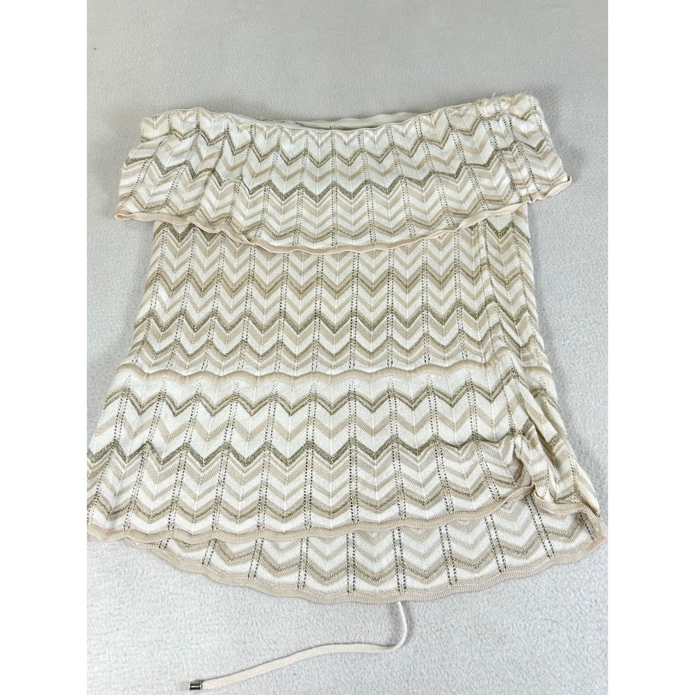 White House Black Market Off Shoulder Top Womens Small Gold Chevron Metalic Boho - Picture 6 of 9